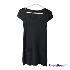 Black long knitted short sleeve sweater top